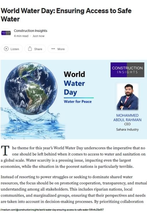 World Water Day Ensuring Access to Safe Water