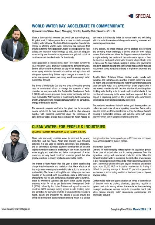 World Water Day – Clean Water for People & Industries