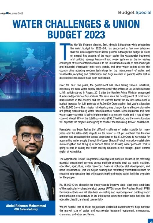 Water Challenges & Union Budget 2023_CEO-Sahara Industry