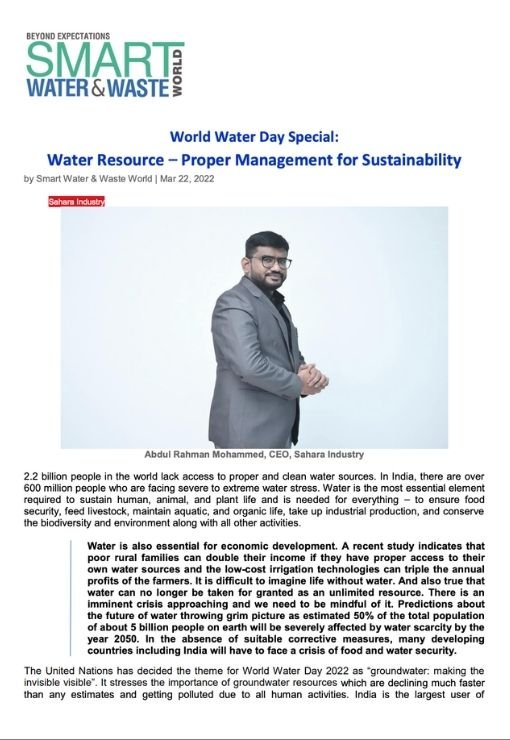 World Water Day Special: Water Resource: Proper Management For Sustainability
