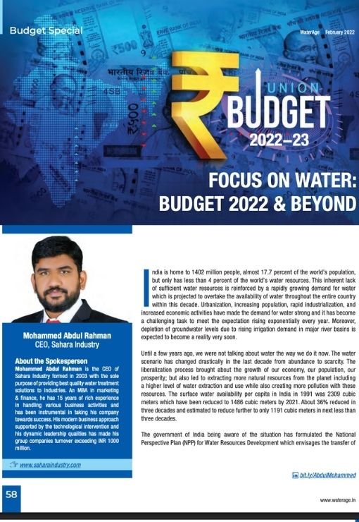 Focus on Water : Budget 2022 & Beyond