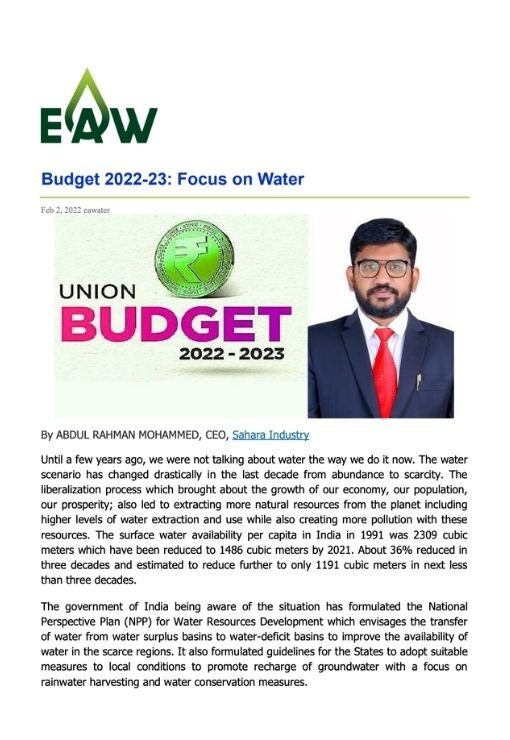 Budget 2022-23: Focus On Water