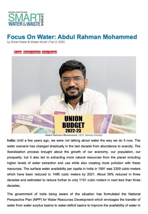 Union Budget 2022-23: Focus on Water