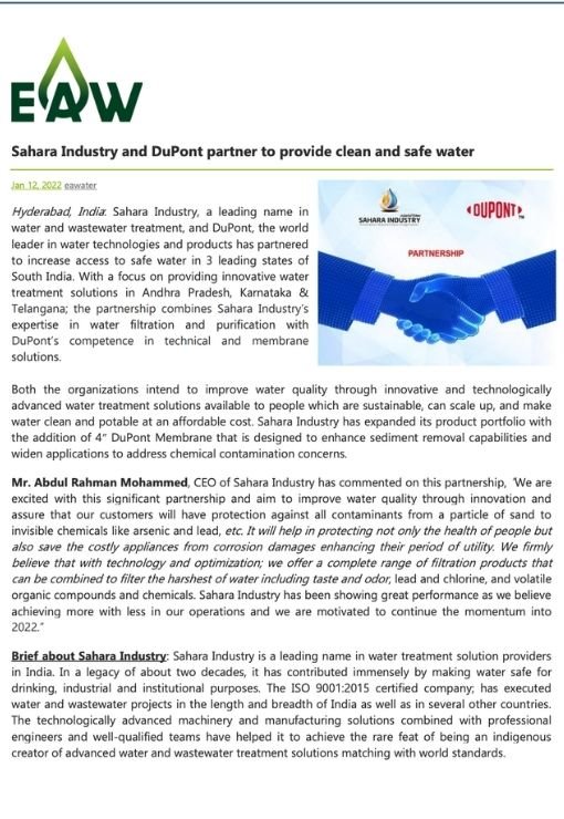 Sahara Industry and DuPont partner to provide clean and safe water