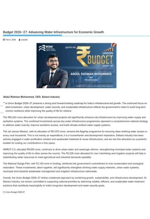 Budget 2026–27 Advancing Water Infrastructure for Economic Growth